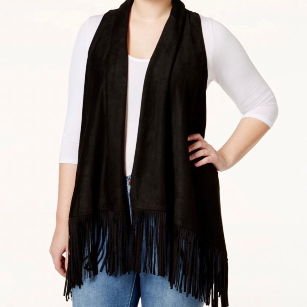 American Rag black fringe vest